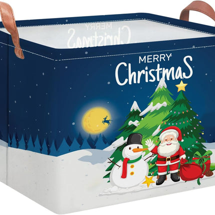 Blue Christmas Storage Basket – Rectangular Bin with Handles for Home & Gifts