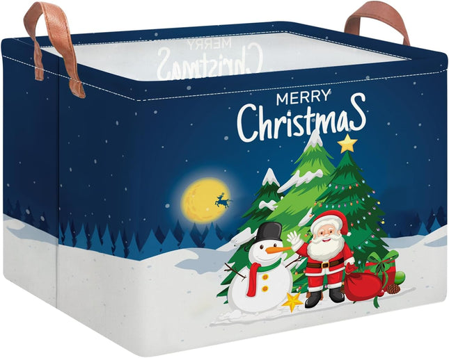 Blue Christmas Storage Basket – Rectangular Bin with Handles for Home & Gifts