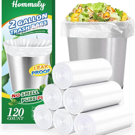 2 Gallon Clear Trash Bags – 120 Count, Strong Mini Bin Liners, Unscented