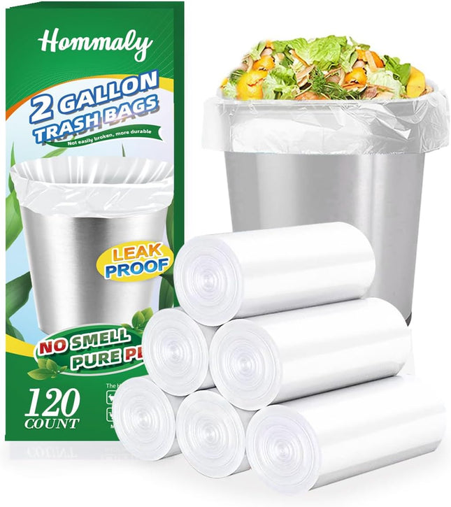 2 Gallon Clear Trash Bags – 120 Count, Strong Mini Bin Liners, Unscented