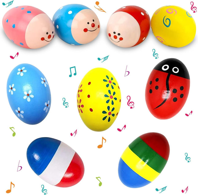 9 PCS Wooden Easter Egg Shakers – Musical Toy for Babies & Kids
