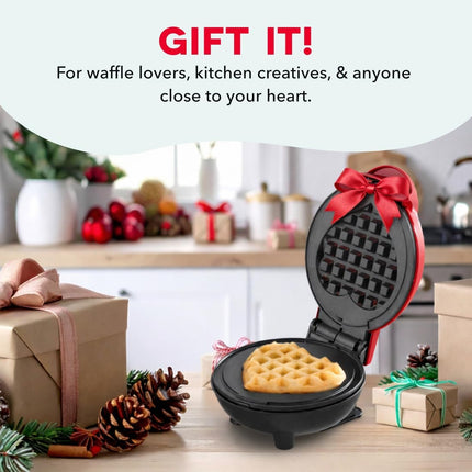 Mini Waffle Maker with Nonstick Plates Creative Homemade Treats Red Heart