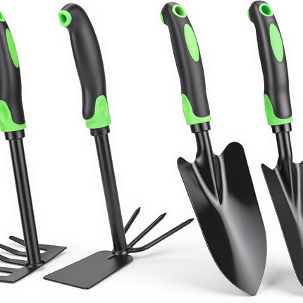 4-Piece Garden Tool Set, Stainless Steel, Soft Grip Handles, Trowel, Rake & Hoe