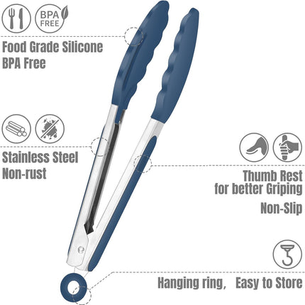 3-Pack 7" Mini Silicone Kitchen Tongs, Small Serving Tongs with Silicone Tips