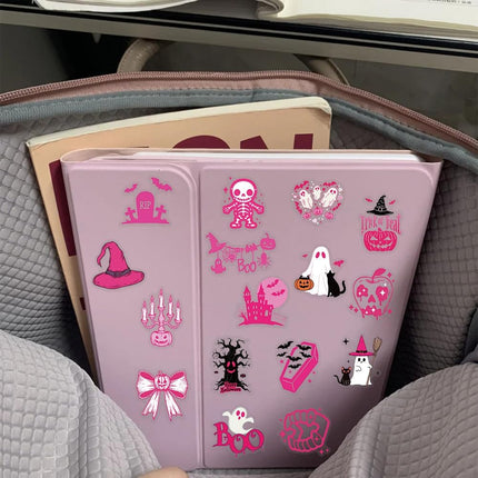 50-Piece Pink Halloween Stickers, Kawaii Ghost Pumpkin Cat Witch Vinyl Decals