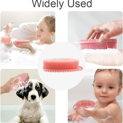 2-Pc Silicone Body Scrubber & Shampoo Brush, Exfoliating Shower Loofah, Black Pink