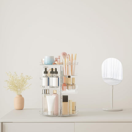 8-Layer Rotating Skincare & Makeup Organizer – Perfume Tray & Brush Holder