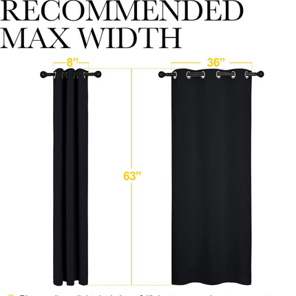Pitch Black Thermal Blackout Curtains – 2 Panels, 42"x63", Bedroom Window