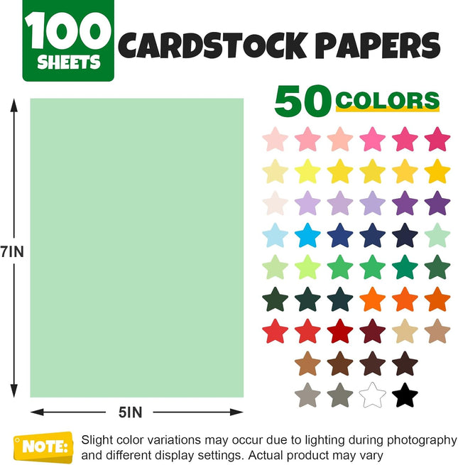 100 Sheets Colored Cardstock Paper 5x7 Inch, 50 Assorted Colors, 180 GSM Crafts and Printing