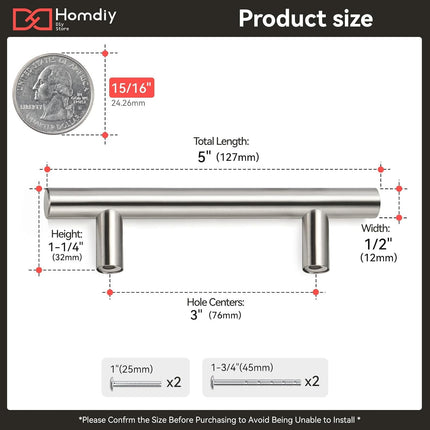 15-Pack Brushed Nickel Cabinet Pulls – 3” Handles, Stainless Steel