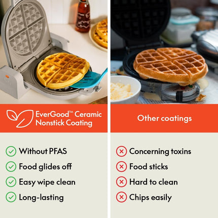 Flip-n-Store Waffle Maker – Fits-Anywhere™, 7” Wide Plates, 1000W, Oatmilk