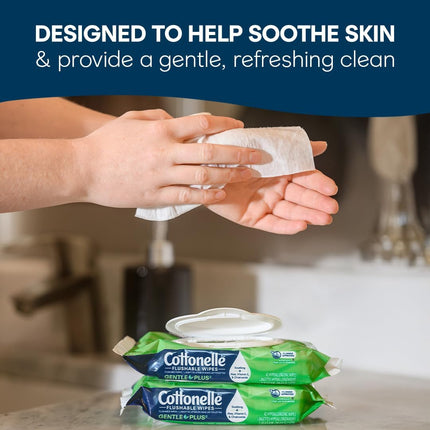 GentlePlus Flushable Wet Wipes – Aloe & Vitamin E, 8 Flip-Top Packs