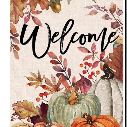12x18in Fall Pumpkin Leaves Garden Flag, Double-Sided Burlap Autumn Thanksgiving Decor