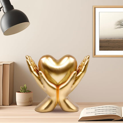Home Mantel Decor Accents – Minimalist Heart & Peace Hand Sculpture, Small