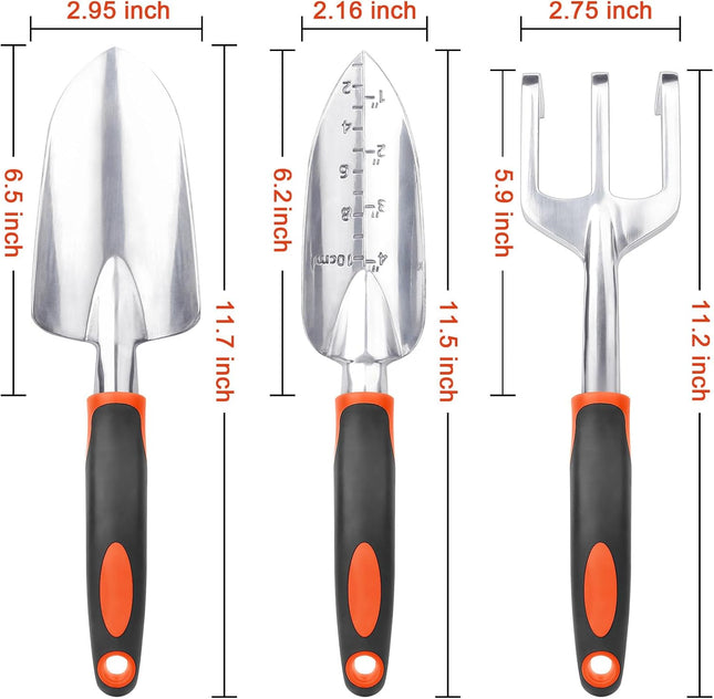 3-Pack Garden Tools Set – Shovel, Trowel & Hand Rake with Ergonomic Handle (Orange)