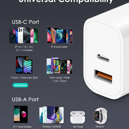 4 Pack USB C Charger Block 20W PD Fast Charging Adapter with USB A Port
