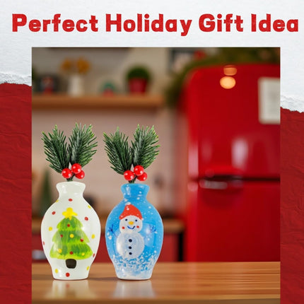 Christmas Refrigerator Magnets – Snowman, Tree & Red Berry Ceramic Decor