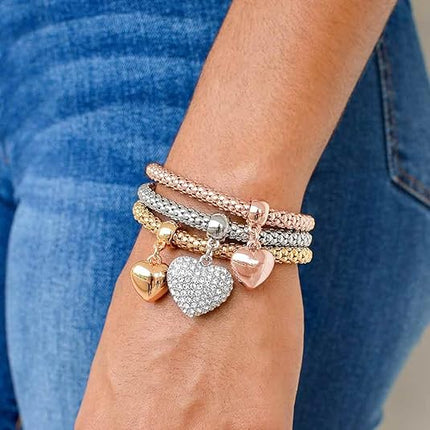 3PCS Crystal Charm Bracelets Tree of Life Heart Stretch Set Women