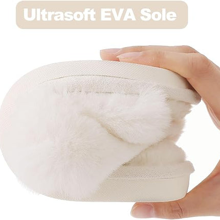 Women's Memory Foam Fuzzy House Slippers Faux Fur Cross Band Open Toe Indoor Shoes