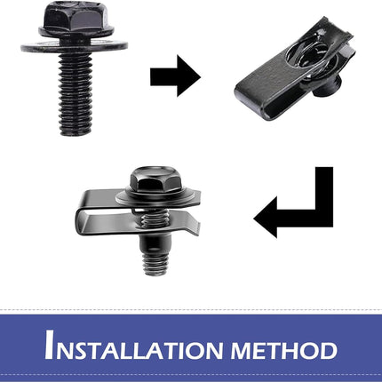 10 Sets M6-1.0 Automotive Body Bolts & U-Nut Clips, Rust-Resistant Car Fasteners