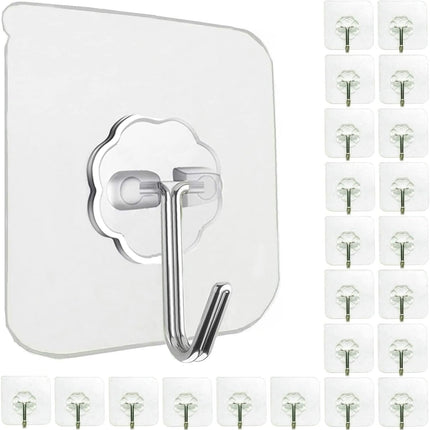 24-Pack Self-Adhesive Hooks – Heavy Duty, 33lb Max, Transparent & Waterproof