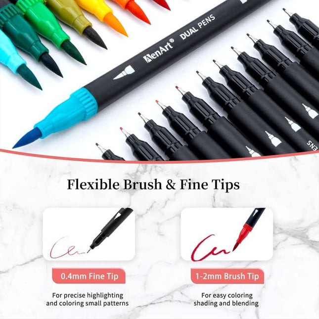 36 Dual Tip Brush Markers – Double Tip Pens for Adults, Coloring & Art