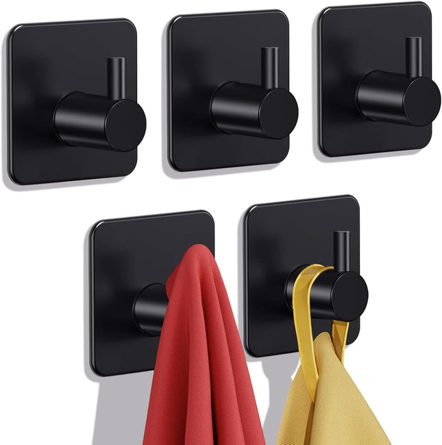 5 Pack Heavy Duty Adhesive Wall Hooks 22lb Stainless Steel Waterproof Bathroom
