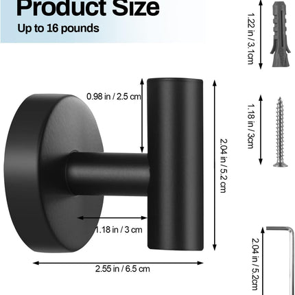2-Pack Wall-Mount Towel Hooks – Heavy Duty Black Matte Stainless Steel