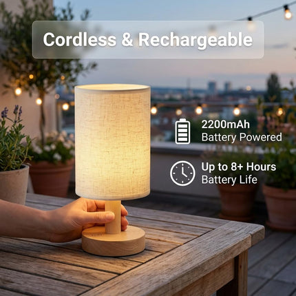 Cordless Rechargeable Table Lamp Touch Dimmable 2700K Warm Light Wood Base