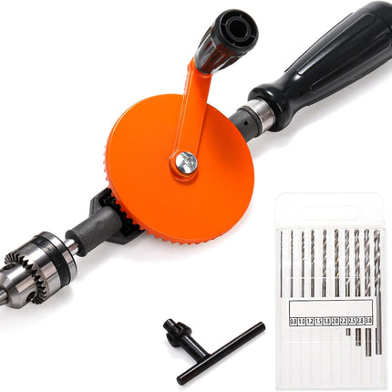 Manual Hand Drill Set – 1/4” Capacity with 10 Drill Bits for DIY Projects