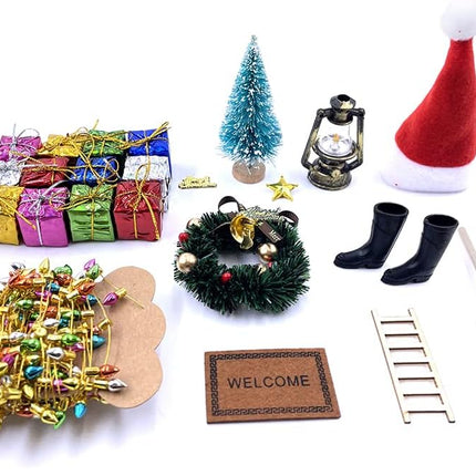 22 PCS Dollhouse Christmas Decorations Mini Tree Wreath Light String DIY