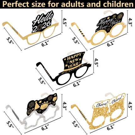 Happy New Year 2026 Party Favors – 15-Pc NYE Photo Booth Glasses