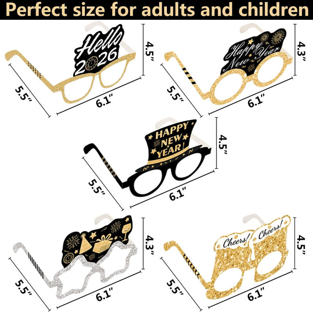 Happy New Year 2026 Party Favors – 15-Pc NYE Photo Booth Glasses