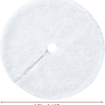 18in White Faux Fur Christmas Tree Skirt – Small Tabletop Xmas Tree Decoration