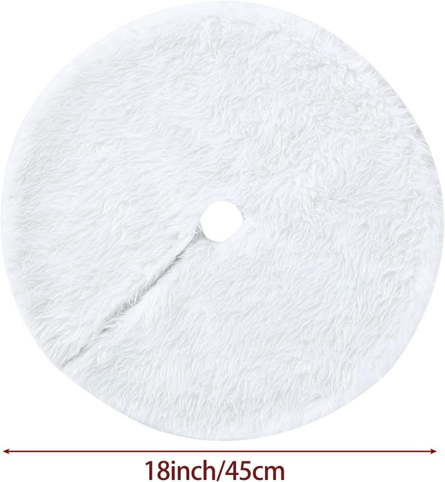 18in White Faux Fur Christmas Tree Skirt – Small Tabletop Xmas Tree Decoration