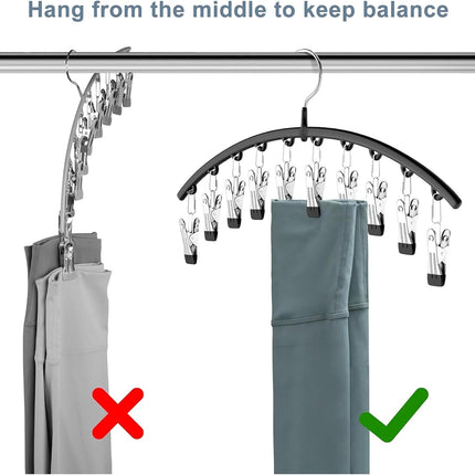 2 Pack Legging Hangers with 10 Clips, Holds 20 Pants, Black