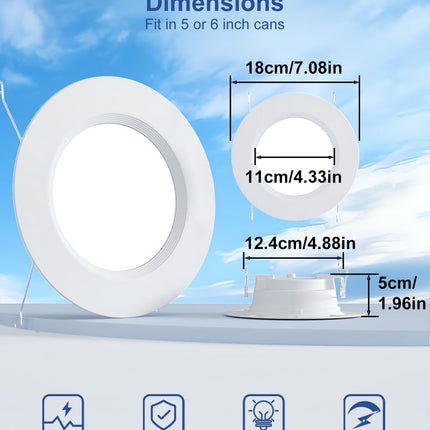 Smart LED Can Lights 5/6" – 13W, 1050LM, RGB Color Changing, 2-Pack