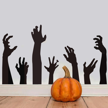 9-Sheet Halloween Black Hand Wall Stickers, 7.9x11.8in Removable Room Decor