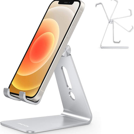 Adjustable Cell Phone Stand – OMOTON Aluminum with Anti-Slip Base & Charging Port