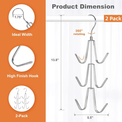 2 Pack Purse Hanger Organizer 360° Swivel Closet Hooks for Handbags Belts Bags