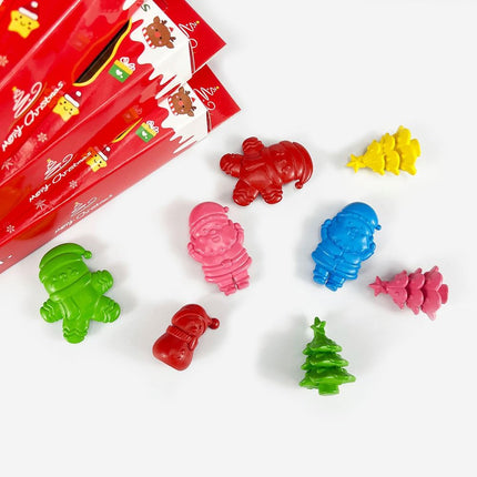 6-Pack Christmas Mini Crayons | Tree, Snowman & Santa Stocking Stuffers