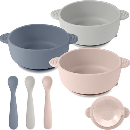 3-Pack Silicone Baby Bowls & 3 Spoons – Suction, BPA-Free, Toddler Feeding