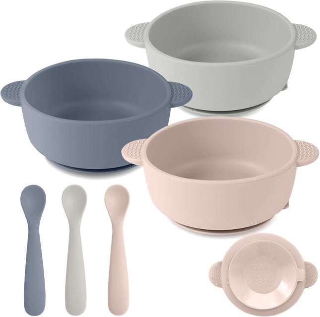3-Pack Silicone Baby Bowls & 3 Spoons – Suction, BPA-Free, Toddler Feeding