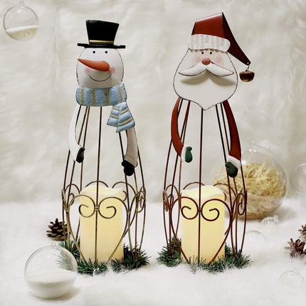 2 Pack Christmas Candle Lanterns with LED Lights Metal Santa Holiday Decor