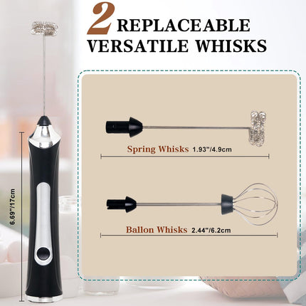 Rechargeable Milk Frother – 3 Speeds, 2 Heads, Handheld Drink Mixer with Stand