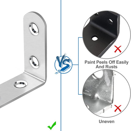 16-Piece Stainless Steel L Bracket Set with 64 Screws, Silver Corner Braces