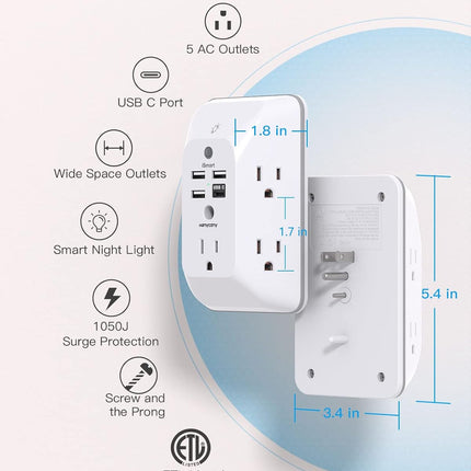 Outlet Extender HANYCONY Power Strip with 4 USB Ports, USB C & Night Light