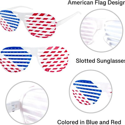 12 Pairs Red White Blue American Flag Glasses Independence Day Decor