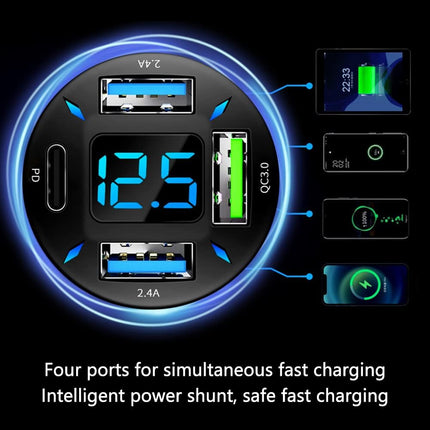 66W Car Charger – USB PD & QC 3.0, Voltmeter & LED Lights, Quick Charge for iPhone & More