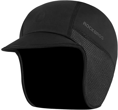 Black Winter Cycling Cap, Windproof Liner Hat with Sun Visor for Men & Women